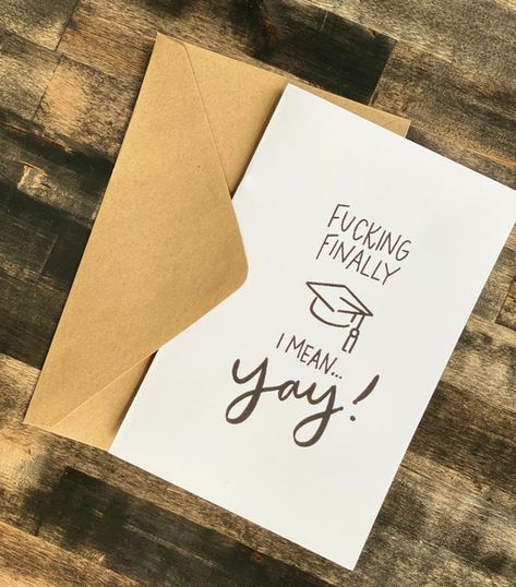 Finally Graduations Card Hand-lettered Graduations Card | Etsy You Made It Congratulations, Greeting Card Layout, Cheesy Cards, Graduation Letter, Funny Graduation Cards, Postcard Ideas, Graduation Crafts, Graduation Greetings, Hand Drawn Cards