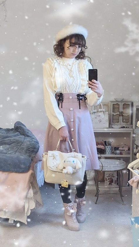 Ryosangata Outfit, Jirai Kei Outfits, Jirai Kei Outfits Winter, Larme Kei Outfit, Jirai Kei Closet, Larme Kei Aesthetic Outfit, Larme Kei Fashion, Japanese Alternative Fashion, Kawaii Winter