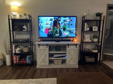 Bookshelves decor tv stand Tv Between Two Bookcases, Bookshelf Tv Stand Bookcases, Book Shelf And Tv Stand, Tv Stand With Shelves On Side, Tv Stand Bookcase, Book Shelves Next To Tv, Tv Stand And Bookshelves, Bookcase Next To Tv, Tv With Bookshelves On Each Side