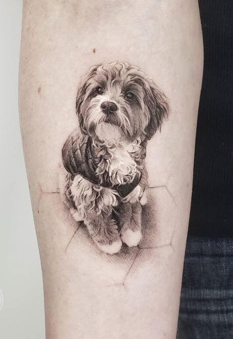 Realistic Dog Tattoo, Tattoo Perro, Pet Memorial Tattoo, Dog Portrait Tattoo, Puppy Tattoo, Small Dog Tattoos, Dog Memorial Tattoos, Timeless Tattoo, Tattoo Dog