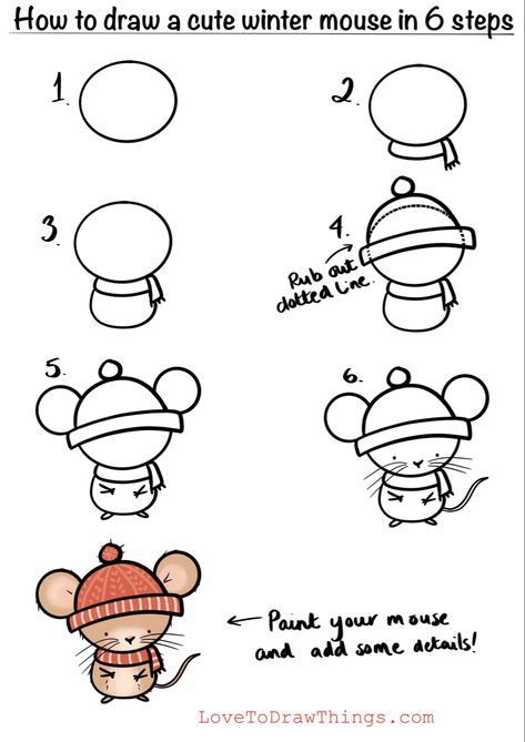 #stepbystep #easydrawingideas #cutemouse #wintermouse #howtodraw #drawamouse #festiveart #cuteartwork #christmasmouse #drawingtutorial Trin For Trin Tegning, Easy Christmas Drawings, Christmas Doodles, Easy Doodle Art, Easy Doodles Drawings, Bullet Journal Doodles, Easy Drawing, Christmas Drawing, Cute Easy Drawings