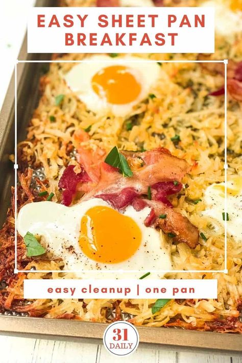 Hashbrowns And Eggs In The Oven, Sheetpan Hashbrowns, Sheet Pan Hashbrowns, Egg Bake With Hashbrowns, Summer Breakfasts, One Pan Breakfast, Baked Hashbrowns, Sheet Pan Breakfast, Frozen Hashbrowns