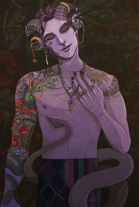 Mollymauk Tealeaf Tattoo, Critical Role Tattoo, Dnd Tattoo, Tattoo Ideas Male, Mollymauk Tealeaf, Circus Man, Demon Form, Critical Role Characters, Critical Role Campaign 2