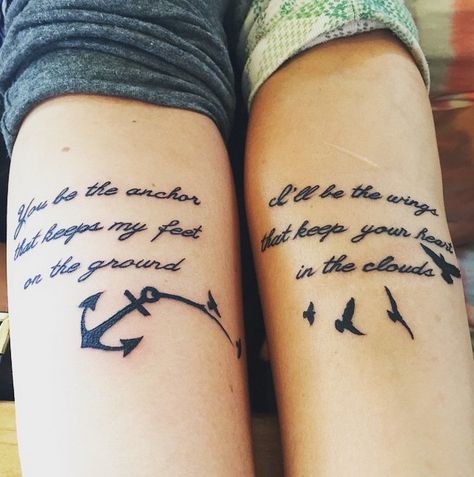 Your best friend is the person you can count on for anything — whether it's good or bad, they will always be by your side, making funny faces or bringing you coffee on long days. Getting a best friend tattoo with your closest pal can be a cool way to show everyone that this person is literally a Anchor Tattoo Quotes, Tattoo Balance, Bff Tats, Couple Tattoos Love, Small Wave Tattoo, Tattoo Placements, Matching Best Friend Tattoos, Bestie Tattoo, Inspiration Tattoo