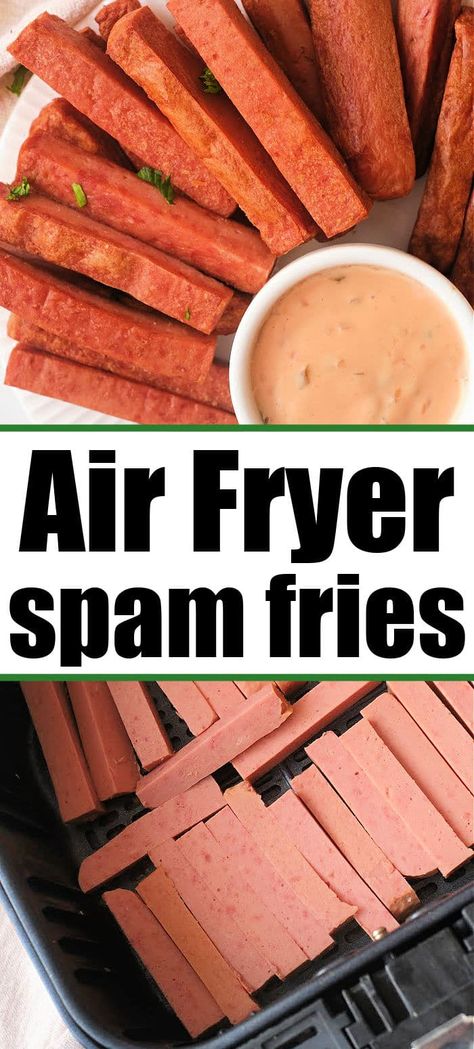 Spam fries in air fryer are so good for a snack! This way gets them super crispy but tender on the inside. You've got to try fried spam. #friedspam #spamfries Air Fry Spam, Spam Fries, Spam In Air Fryer, Air Fryer Spam, Spam Fries Recipe, Fried Spam, Dirty Fries, Cheap Snack, Air Fryer French Fries