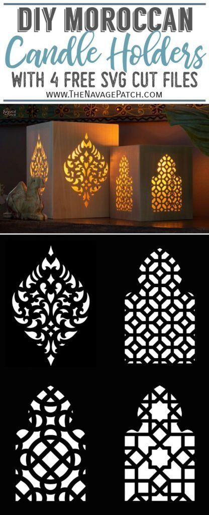 DIY Moroccan Candle Holders | How to make a Moroccan candle holder with Cricut Maker | 4 free downloadable SVG cut files with Moroccan patterns | 4 free downloadable Moroccan pattern SVG cut files | DIY Bohemian wooden hurricanes | How to make DIY Moroccan lanterns | #TheNavagePatch #DIY #FreeSVG #Bohemian #DIYHomeDecor #Moroccan #CricutMaker #Cricut #BohoDecor #lanterns #FreePrintable #easydiy | TheNavagePatch.com Moroccan Diy Decor, Ramadan Lantern Template Free Printable, Candle Lanterns Diy, Ramadan Cricut Ideas, Lantern Template Free Printable, Diy Bohemian Decor Crafts, Diy Moroccan Lantern, Paper Candle Lanterns, Moroccan Design Pattern