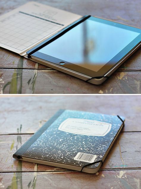 DIY - How to Make a Stylish iPad Case from a Notebook. Easy. You could do this so many different ways too. With construction paper on the outside of the composition book of even with paint. Diy Ipad Case, Ipad Notebook, Desain Pantry, Kids Holiday Gifts, Diy Father's Day Gifts, Diy Holiday Gifts, Ipad 3, Quick Diy, Father's Day Diy