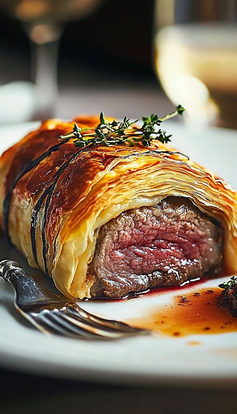 This Perfect Beef Wellington Recipe is ideal for special occasions! Tender beef filet is wrapped in a flaky puff pastry with a rich mushroom duxelles and prosciutto, making for an elegant, show-stopping dish. Whether for a holiday dinner or a fancy celebration, this classic recipe will impress your guests and leave them asking for more! Plated Food, Wellington Recipe, Beef Wraps, Beef Wellington Recipe, Leftover Beef, Beef Fillet, Simple Green Salad, Food Video, Where's The Beef