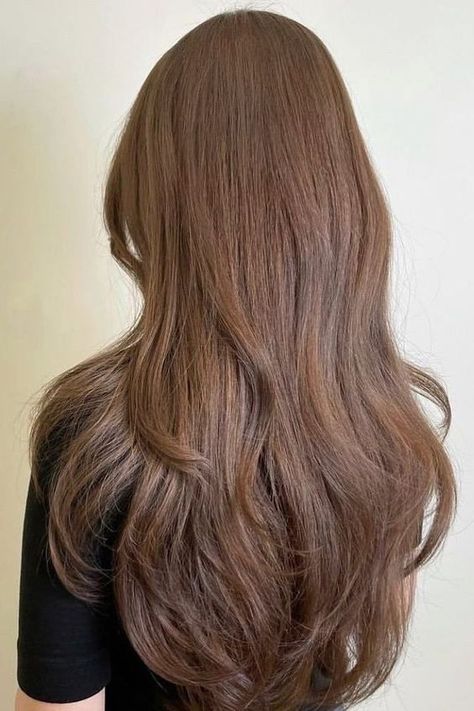 Korean Soft Brown Hairstyles Korean Hair Color Brown Natural, Korean Hair Color Women, Korean Style Haircut For Women, Korean Light Brown Hair, Light Brown Hair All Over Color, Long Korean Hairstyles, Light Perm, Korean Long Hairstyle, Wavy Hair Color