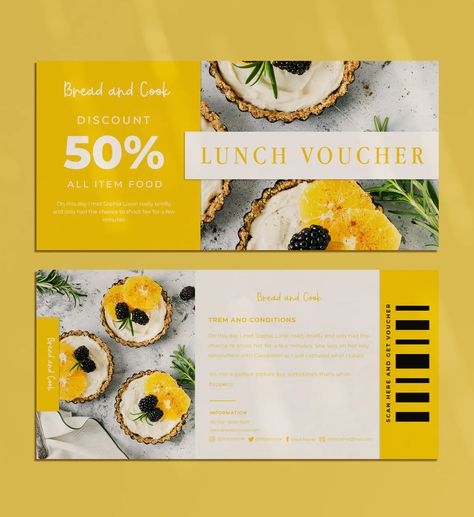 Bread and Cook Voucher Template AI, EPS, PSD Food Coupon Design, Coupon Design Ideas, Menu Design Layout, Food Vouchers, Direct Mailer, Voucher Template, Voucher Design, Ads Creative Advertising Ideas, Food Poster Design