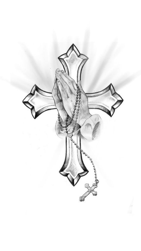 Cool Cross Tattoos, Crucifix Tattoo, Cruz Tattoo, Praying Hands Tattoo Design, Tattoo Main, Unique Cross Tattoos, Leg Sleeve Tattoos, Band Tattoos For Men, Leg Tattoo Ideas