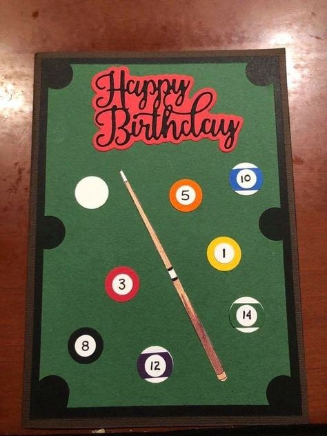 Greeting Cards For Men Handmade, Pool Table Birthday Cards, Masculine Birthday Cards Handmade Simple, Homemade Cards For Men, Masculine Cards Handmade, Cricut Birthday Cards, Playing Pool, Mens Birthday, Card Design Handmade