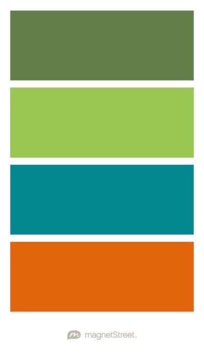 Custom Green, Custom Green, Custom Teal, and Custom Orange Wedding Color Palette - custom color palette created at MagnetStreet.com Color Pallets With Lime Green, Turquoise Orange Green Color Palette, Lime Green Pallete, Blue Green Orange White Color Palette, Lime Color Pallete, Bright Green Color Palette Colour Schemes, Teal Orange Green Color Palette, Lime Green Color Pallete, Bright Olive Green Color Palette