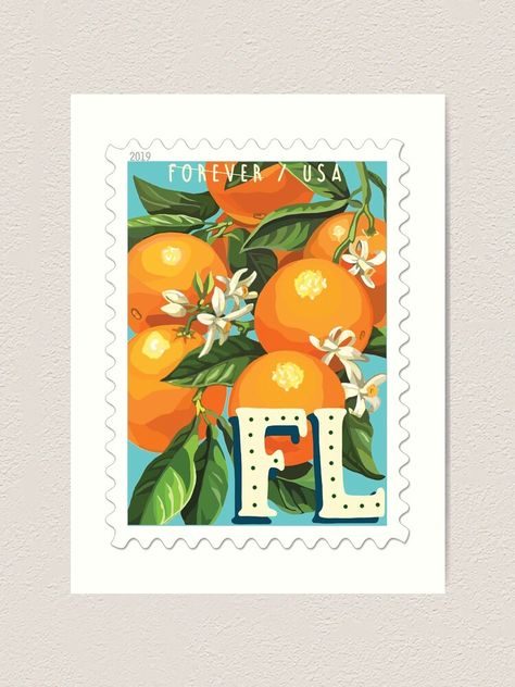 Florida Tattoos, Postage Stamp Design, Florida Oranges, Florida Art, Postage Stamp Art, Vintage Postage Stamps, Vintage Postage, Orange Art, Stamp Art