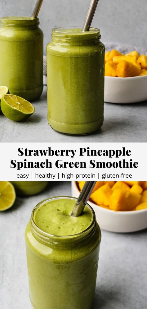 This strawberry pineapple spinach smoothie is packed with vitamin C and antioxidants. It’s also a great source of protein, healthy fats, and fibre, which makes this green smoothie is a super satisfying and filling breakfast option! #smoothie #greensmoothie #breakfast #easyrecipe #healthyrecipe Pineapple Spinach Smoothie, Pineapple Protein Smoothie, Chia Seed Nutrition, Walder Wellness, Strawberry Pineapple Smoothie, Strawberry Spinach, Healthy Green Smoothies, Spinach Smoothie, Healthy Drink