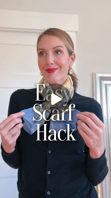 April Perrin | Wardrobe Stylist | Sustainability on Instagram: "Some of these scarf tutorials I’ve seen are not for the faint of heart, but I saw this one on Pinterest the other day and was able to get it down in two attempts! I love the bow effect on a basic cardigan. Chic and fun. 

#fashionstylist #stylehacks #scarfstyle #scarftutorial #styletips #silkscarf #styleinspo #frenchgirlstyle #buylesschoosewell #sustainablefashion #vintagefashion" How To Tie A Square Scarf, Tiny Scarf Outfit, Scarf Hacks Tutorials, How To Wear A Silk Scarf Outfits, Scarf Ties Ideas, How To Tie A Scarf, Scarves Tying, Scarf Tying Ideas, Small Scarf Tying