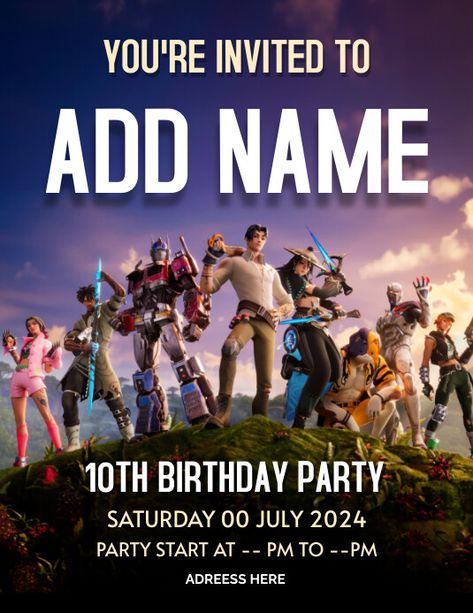 FORTNITE BDAY INVITATION Fortnite Birthday Invitation Free, Fortnite Birthday Invitation Template, Fortnite Invitations Template, Fortnite Invitations Free, Halloween Promotions, Kindle Book Cover, Bday Invitations, Promotional Flyers, Arrangement Ideas