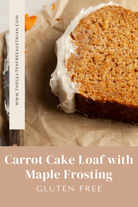 This Simple Gluten Free Spiced Carrot Cake Bread is topped with a delectable maple cream cheese frosting. Made with simple ingredients this delicious carrot cake bread will quickly become a staple in your kitchen. It is a perfect addition to any brunch gatherings. Gluten Free Carrot Cake Recipe, Carrot Bread Recipe, Spiced Carrot Cake, Carrot Cake Bread, Gf Treats, Maple Cream Cheese Frosting, Carrot Cake Loaf, Maple Cream Cheese, Gluten Free Carrot Cake