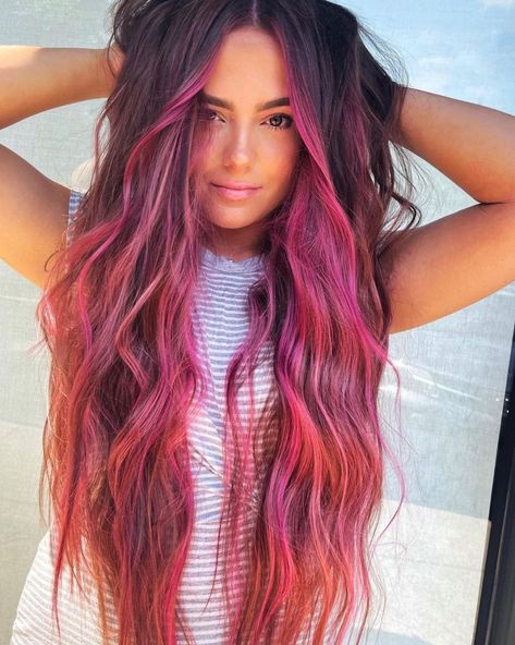 Dark Pink Color Underneath and Framing the Face Hot Pink Highlights, Pink Hair Ideas, Pink Hair Color, Pastel Pink Hair, Pink Highlights, Pink Hair, Pastel Pink, Hair Ideas, Hot Pink