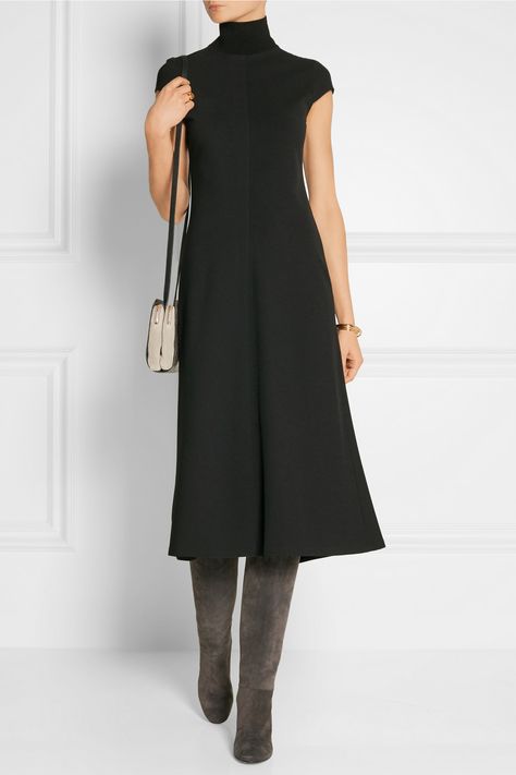 THEORY Kadrayel stretch-ponte turtleneck dress$532 Turtleneck Dress Outfit, Midi Dress 2022, Daily Dresses, Zara Midi Dress, Knee Length Cocktail Dress, Dress 2022, Dramatic Classic, Designer Maxi Dress, Turtleneck Dress