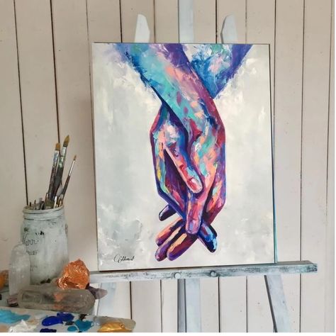 Painting Idea For Couples, Couple Hand Painting Ideas, Couples Hand Painting Ideas, Boyfriend Painting Ideas Canvas Art, Holding Hands Painting, Couples Hand Painting, Boyfriend Painting, Couples Kiss, Boyfriend Instagram