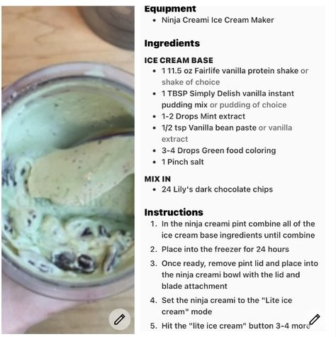 Ninja Creami Mint Chocolate Chip Recipe, Mint Choc Chip Ice Cream, Chocolate Chip Recipe, Ninja Ice Cream Recipe, Mint Choc Chip, Ninja Creamy, Protein Ice Cream Recipe, Ninja Ice Cream, Chip Recipe