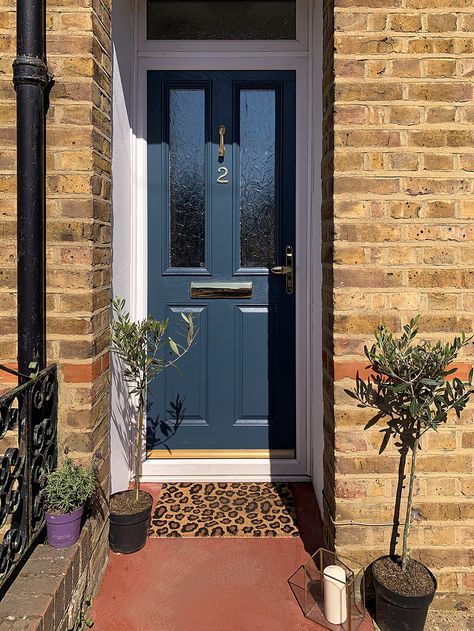 uPVC door painted in Indigo Shade Painted Upvc Door, Front Door Green, Front Door Accessories, Upvc Front Door, Upvc Door, Front Door Steps, Best Front Doors, Front Door Makeover, Door Paint