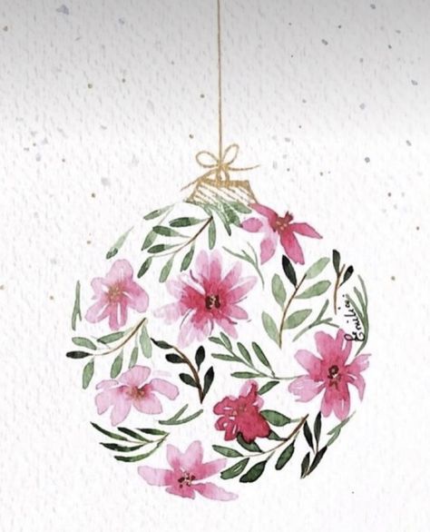 Christmas Card Watercolours, Christmas Flower Watercolor, Watercolor Pointsetta, Watercolor Christmas Flowers, Christmas Watercolor Paintings Cards, Ornament Design Art, Christmas Flowers Drawing, Christmas Watercolour Card, Water Colour Christmas Cards Ideas