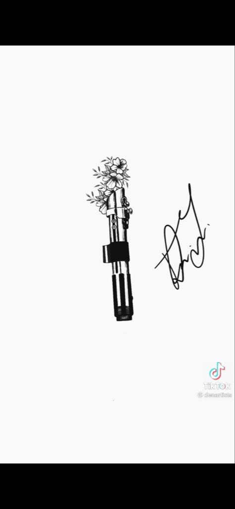 Lightsaber With Flowers Tattoo, Lightsaber Flower Tattoo, Cute Star Wars Tattoo, Lightsaber Tattoo, Lightsaber Hilt, Star Wars Tattoo, Dad Tattoos, Leg Sleeve, Star Tattoos