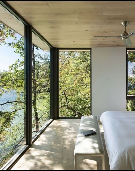 Camp House, Clad Home, Modern Lake House, Dekorasi Kamar Tidur, Simple Interior, Mountain Cabin, Architect Design, Large Windows, House Inspo