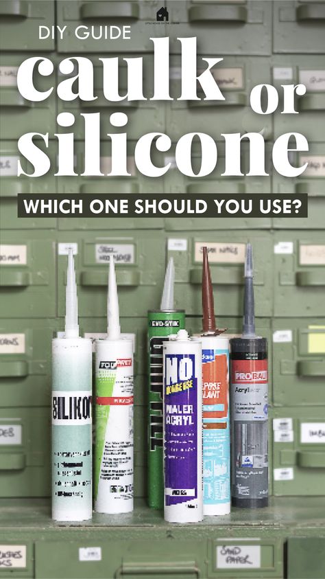 green workshop cabinet with selection of silicone sealant and caulk for DIY projects How To Caulk Around Kitchen Sink, Baking Soda Drain Cleaner, Bathroom Caulk, Caulking Tips, Caulking Tools, Bathroom Repair, Silicone Caulk, Essential Woodworking Tools, Home Fix