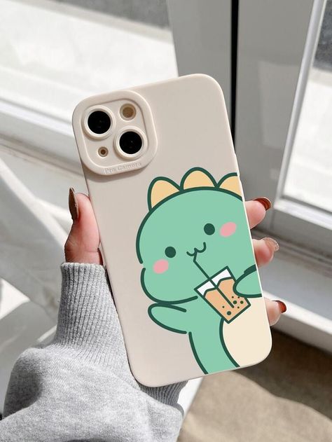 Cute Dinosaur Phone Case, Cute Phone Case Designs To Paint, Pusheen Phone Case, Dino Phone Case, Drawing On Cover Phone, Cute Phone Cover Painting, Shein Phone Case, Paper Phone Case, Phone Cover Painting