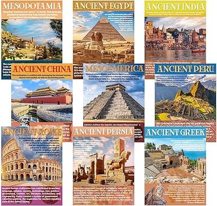 Amazon.com: Pasimy 9 Pcs Ancient Civilizations Posters Bulk World History Social Studies Classroom Decorations Multicultural Bulletin Board Poster Art Print for Middle High School Teacher Wall,14'' x 11'' : Office Products Bulletin Board Wall, History Classroom Decorations, History Classroom, Board Wall, Ancient Civilizations, Study Materials, Bulletin Board, Classroom Decorations, High School