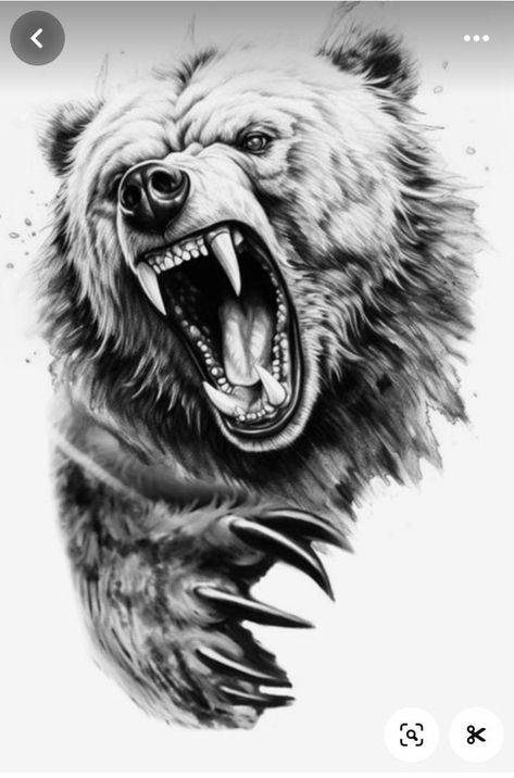 Angry Animal Tattoo, Bear Sketch Tattoo, Bear Trap Drawing, Realistic Bear Tattoo, Half Sleeve Tattoos Wolf, Geometric Tattoo Music, Grizzly Bear Tattoos, Photo Ours, Jungle Tattoo