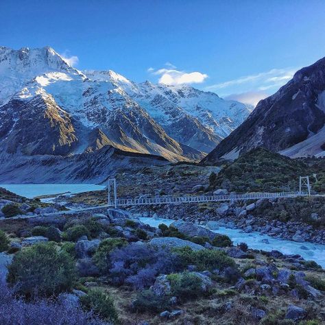 Hooker Valley tramp, Fiordland, New Zealand #googleguides #fiordlandNZ Wayne@10stopphotography.co.nz (@10stopphotography) on Instagram: “One of the many swing foot bridges along the Hooker valley trail as you walk the trail to get to…” Aoraki Mount Cook, New Zealand Home, New Zealand Trip, Nz Travel, Mount Cook, Travel New Zealand, New Zealand Houses, Oceania Travel, Virtual Travel