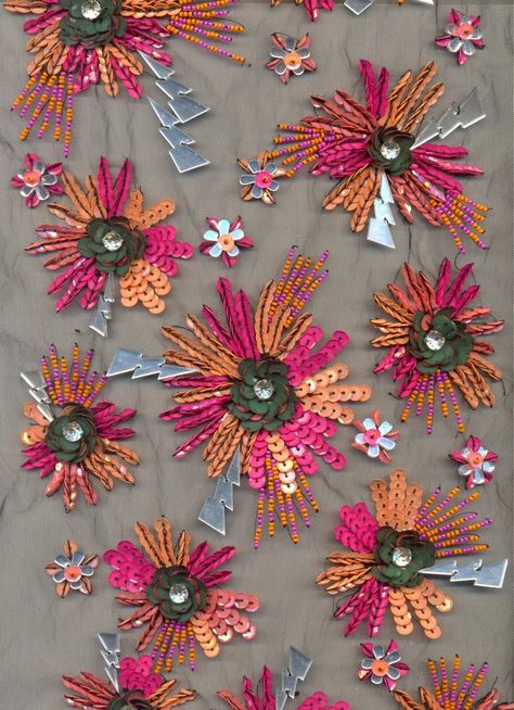 Summer embellishments Tropical Prints Pattern, Birds Embroidery Designs, Hand Beaded Embroidery, Tambour Embroidery, Bead Embroidery Tutorial, Hand Embroidery Patterns Flowers, Floral Embroidery Patterns, Diy Embroidery Patterns, Bead Sewing