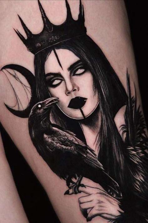 Why Choose a Raven Tattoo? Exploring Its Rich Symbolism - Feminine Tattoo Sleeve, Feminine Horror, Vampire Tattoo Designs, Tattoo Writing Styles, Octopus Tattoo Designs, Siren Tattoo, Tattoo Sleeve Ideas, Vampire Tattoo, Feminine Skull Tattoos