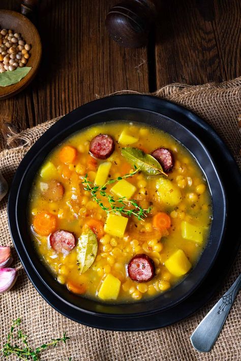 Yellow Pea Soup Recipe, Yellow Pea Soup, Yellow Split Pea Soup, Pea Fritters, Pea Soup Recipe, Green Split Peas, Split Pea Soup Recipe, Yellow Split Peas, Split Peas