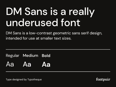 DM Sans - Sans-Serif Google Font by fontpair on Dribbble Google Font Pairings, Bold Serif Fonts, Sans Serif Typography, Typography Design Font, Font Pairings, Elegant Serif Fonts, Modern Serif Fonts, Popular Fonts, Typeface Font