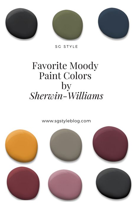 My Favorite Moody Paint Colors from Sherwin-Williams Jewel Tone Paint Colors, Shavonda Gardner, Plum Paint Colors, Victorian Paint Colors, Moody Paint Colors, Moody Paint, Plum Paint, Jewel Tone Color Palette, Tricorn Black