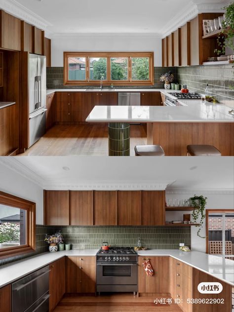 Craftsmen Kitchen, Retro Modern Kitchen, Casa Miami, Midcentury Kitchen, Mid Century Kitchen Remodel, Japan Living, Mid Century Modern House Plans, Wren Kitchen, Mcm Kitchen