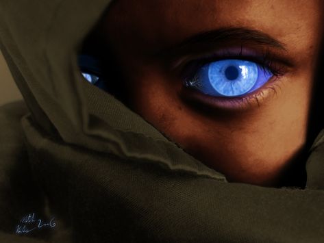 Love the Fremen eyes of Ibad, if only the contacts weren't so expensive... Sci Fi Names, Alien Humanoid, Picture Prompt, Scifi Character, Writing Science Fiction, Picture Writing, Behind Blue Eyes, Writing Fantasy, Glowing Eyes