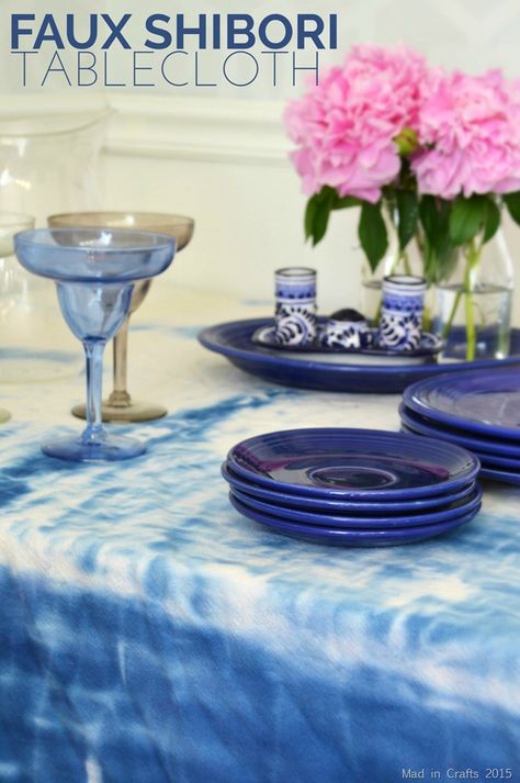 Faux Shibori Tablecloth Shibori Tablecloth, Tablecloth Diy, Tulip Tie Dye, Diy Tablecloth, Summer Tips, Shibori Fabric, Tie Dye Kit, Shibori Dye, Tie Dye Fabric