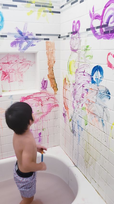 Messy Art Yes Toddler Kids Indoor Stress Relief Activities Messy Art Studio, Detective Office, Clean The Bathroom, Toddler Bathroom, Kids Mess, Messy Baby, Messy Crafts, Messy Kids, Sensory Art