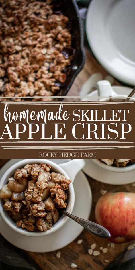 Apple Crisp In Cast Iron Skillet, Using Up Apples, Iron Skillet Apple Crisp, Cast Iron Apple Crisp, Skillet Apple Crisp, Iron Meals, Skillet Dessert, Apple Crisp No Oats, Raspberry Crisp