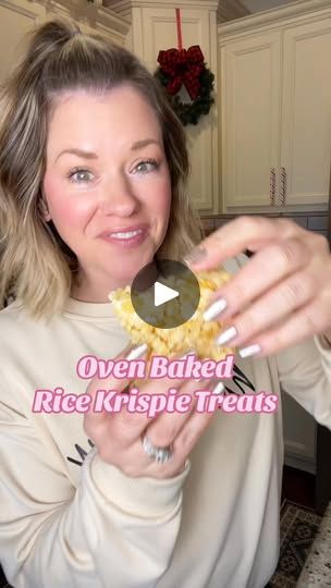 2.9M views · 31K reactions | Did you know you can make Rice Krispies treats in the oven!? I'll never go back!Oven Rice Krispie Treats: spray a 9x13 baking dish with nonstick cooking spray.Cut 6 tablespoons of butter into slices, place them in the bottom of the dish. Add 1 bag of marshmallows. Pour in 6 cups of Rice Krispies.Bake at 350° for 20 minutes.Stir, add 2 more cups of Rice Krispies and continue to stir until everything is mix together.Cut into bars and enjoy   #ricekrispiestreats#ovenbakedricekrispietreats #lifehacks #kitchentips | Stephanie Gigliotti Baked Rice Crispy Treats, Oven Rice Krispie Treats, Oven Baked Rice Krispie Treats, Rice Krispie Treats Original Recipe, Stephanie Gigliotti, Oven Rice, Steph Gigliotti, Rice Crispy Bars, Rice Crispie