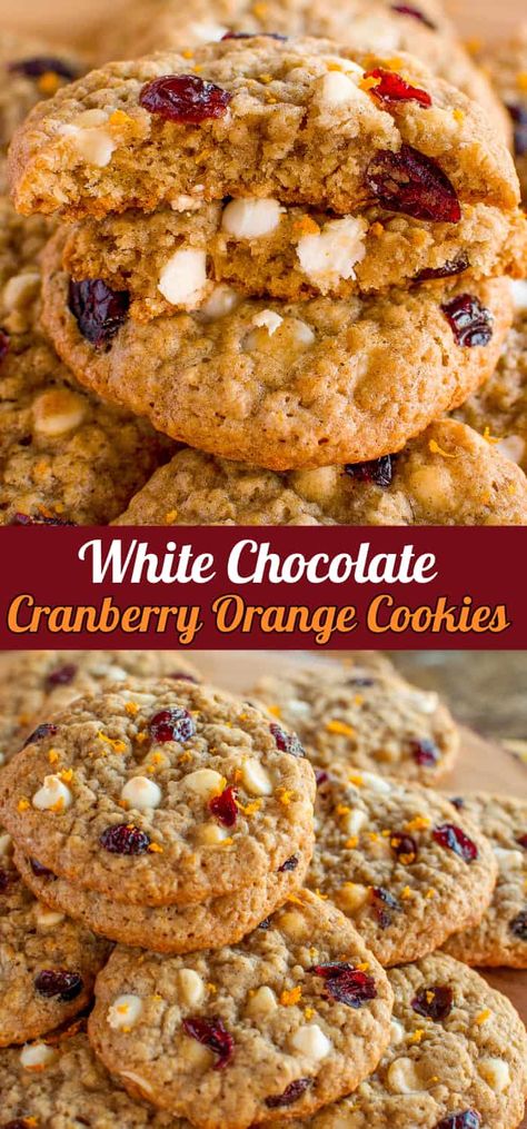 White Chocolate Cranberry Orange Cookies are sweet and tart, soft and chewy, and full of holiday spice! Oatmeal cookies never tasted so good! Oatmeal Raison Cookies, Spice Oatmeal Cookies, Spice Oatmeal, Chocolate Orange Cookies, Cranberry Orange Cookies, Monster Cookies Recipe, Oatmeal Cranberry Cookies, Chocolate Cranberry, Chocolate Oatmeal Cookies