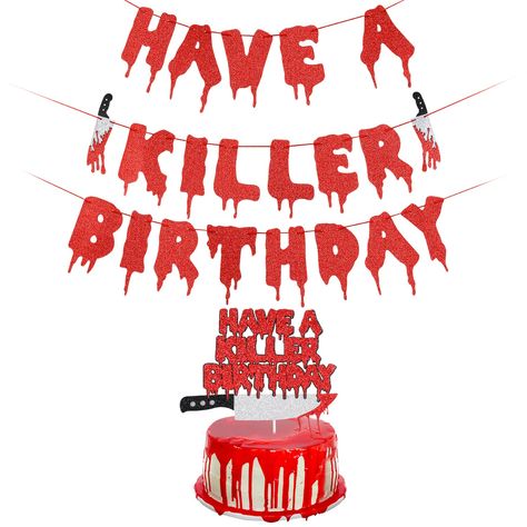 PRICES MAY VARY. What You Will Get: 1Pcs red glitter have a killer birthday banner , 1pcs red glitter have a killer birthday cake topper, perfect for horror themed birthday decorations. Need to assemble yourself. Halloween Decorations: Unique design,perfect for halloween birthday party,vampire birthday decorations,have a killer birthday party decorations,friday the 13th birthday banner, halloween decorations for home office mantel,a strong halloween birthday atmosphere! High Quality and Size: Th Movie Birthday Party Decorations, Killer Birthday Cake, Horror Movie Birthday Party, Horror Movie Birthday, Friday The 13th Party, Birthday Photo Booth Backdrop, Vampire Birthday, Themed Birthday Decorations, Horror Birthday