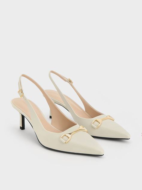 Metallic-Accent Slingback Pumps, Chalk, hi-res Black Friday Shopping List, Charles And Keith Shoes, Charles And Keith, Trending Heels, Ankle Strap Sandals Flat, Silver Pumps, Spool Heel, Faux Leather Heels, Kitten Heel Pumps