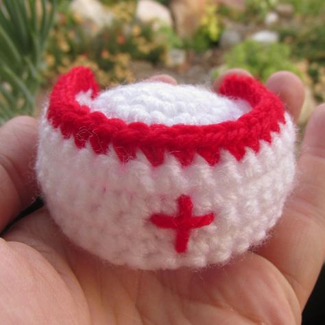 Mini Nurse Hat Crochet pattern by Heather Sonnenberg Knitting Ornaments, Nurses Hat, Hat Crochet Pattern, Craft Project Ideas, Nurse Hat, Nurses Week, Hat Crochet, Unique Crochet, Crochet Hat Pattern